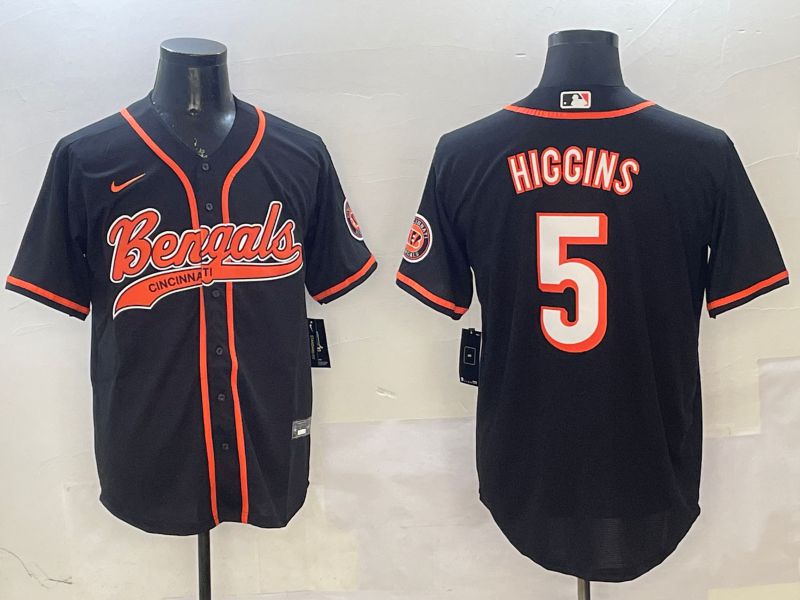Men Cincinnati Bengals 5 Hiccins Black Joint Name 2025 Nike Limited NFL Jersey style 1
